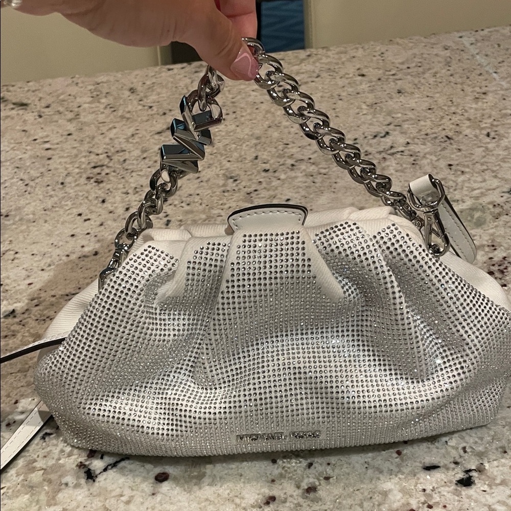 Michael Kors Silver and White Clutch
